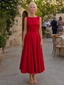 Corane | Sleeveless Crew Neck Fitted Bodice Midi Dress