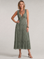 Somala | Pleated Sleeveless Tiered V Neck Midi Dress