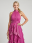 Orea | High Neck Gathered Ruffle Layers Maxi Dress