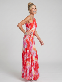 Taya | One Shoulder Pleated Bodice Midi Dress
