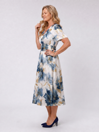 Evans | Floral Print Short Sleeve Wrap Midi Dress