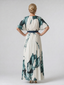Moglos | Abstract Belted Flutter Sleeve Maxi Dress
