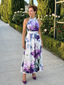 Omego | Soft Bloom Halter Neck Flowing Midi Dress