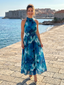 Olivia | Gathered Waist Abstract Print Midi Dress