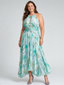 Portia | Pleated Halter Soft Floral Pattern Midi Dress